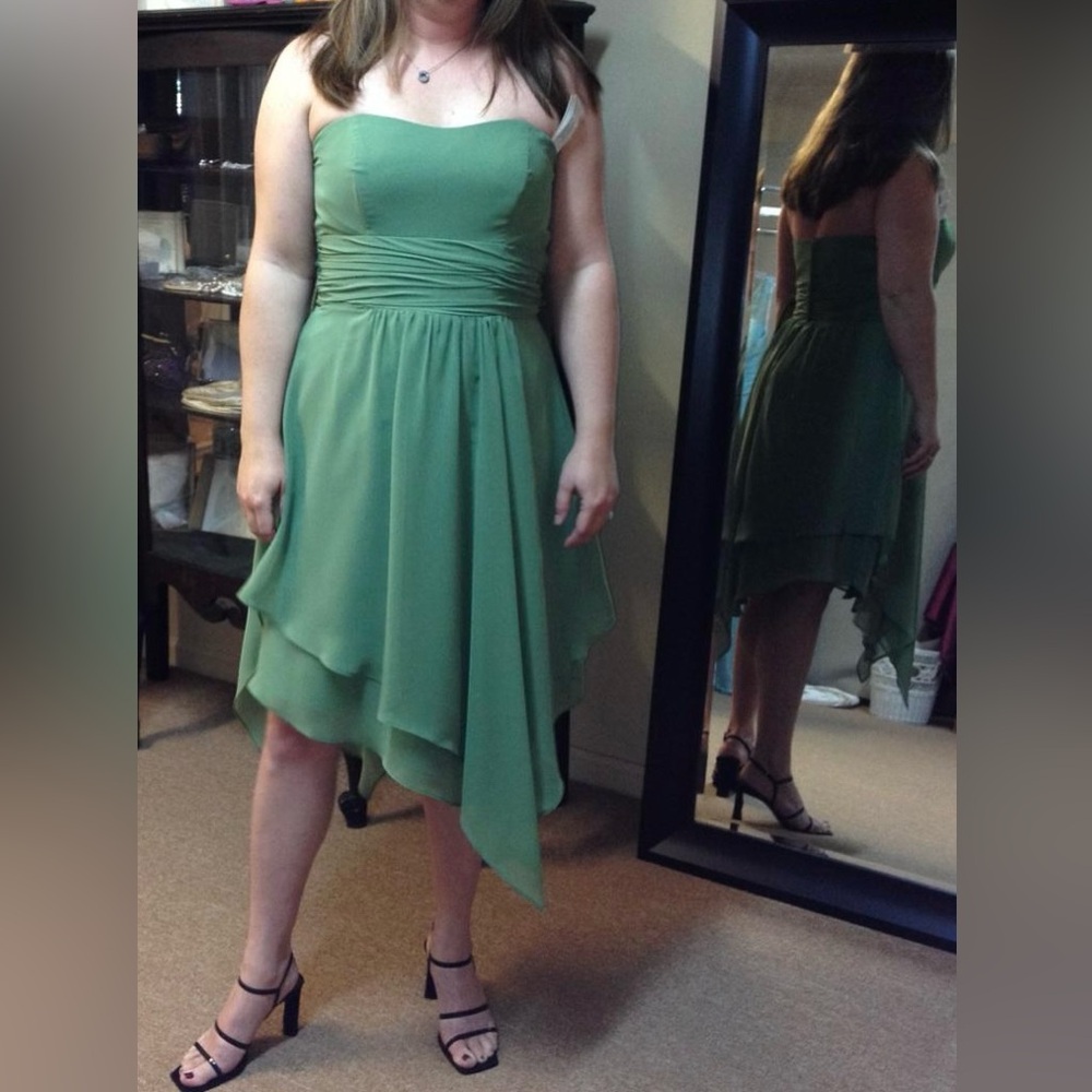 Alfred Angelo Asymmetrical Strapless Bridesmaids Dress in Clover